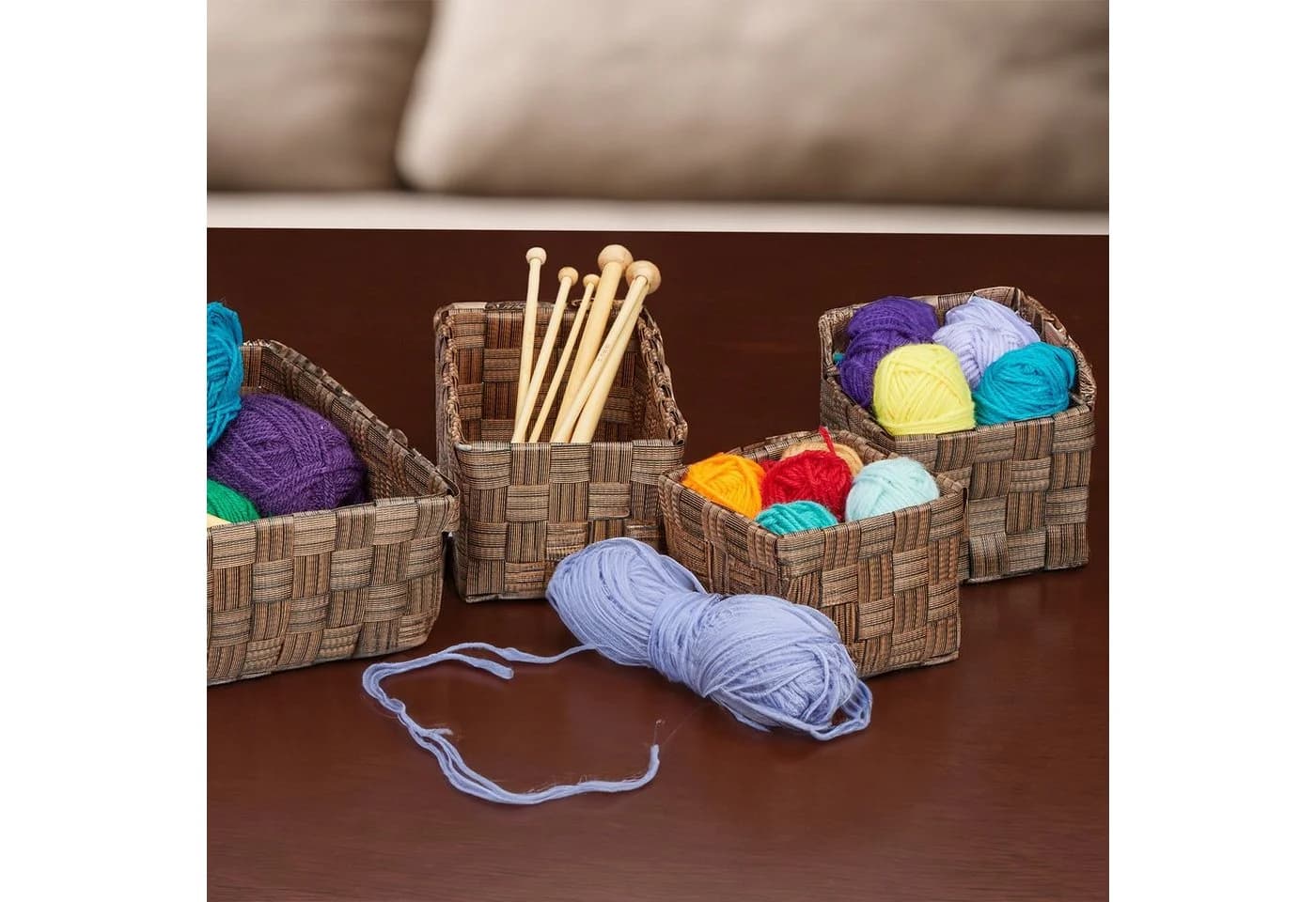 relaxdays Aufbewahrungskorb 4er Set Braun Flechtoptik - Bild 5