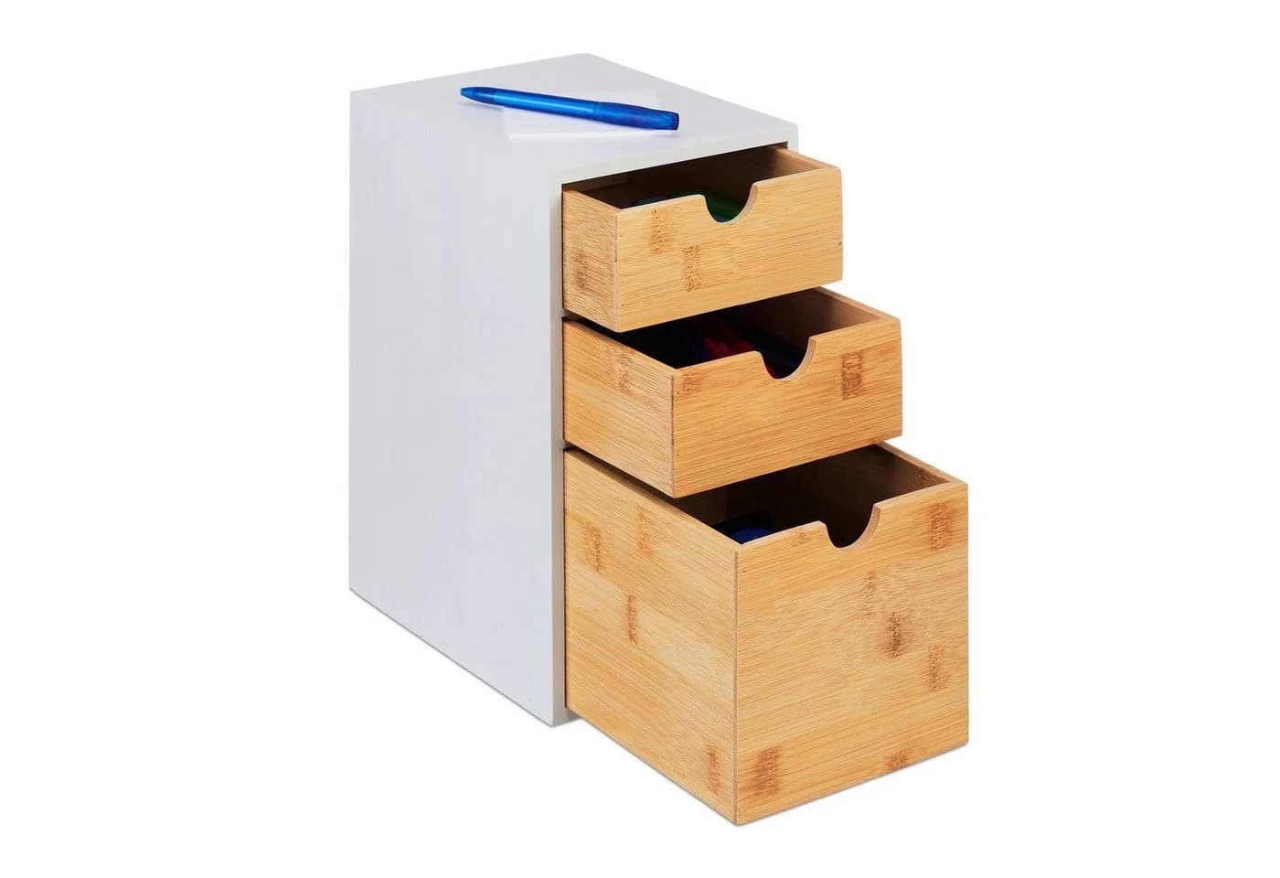 relaxdays Organizer Schubladenbox mit 3 Fächern Bambus - Bild 2