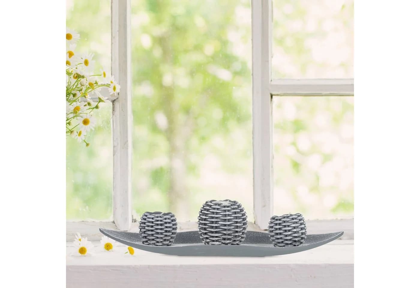 RELAXDAYS Teelichthalter mit Tablett Kerzen Deko Grau/Weiß Shabby-Look - Bild 5