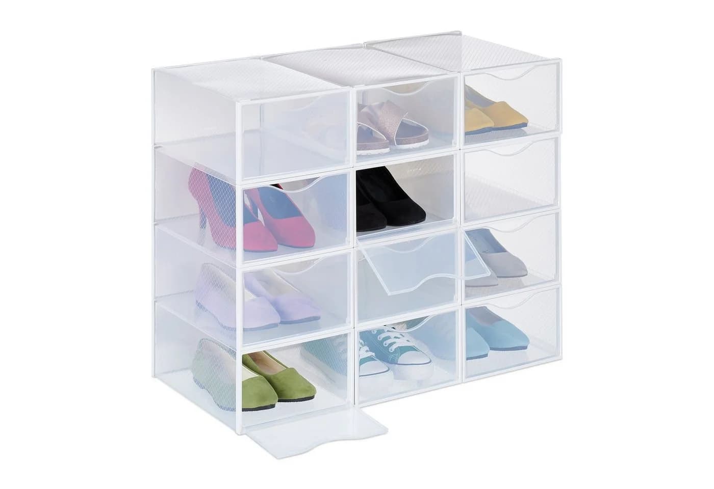 relaxdays Schuhbox 12er Pack Transparent Weiß Stapelbar - Bild 2