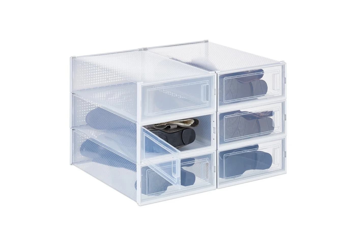 relaxdays Schuhbox 6er Set Transparent Weiß für Stiefel - Bild 2