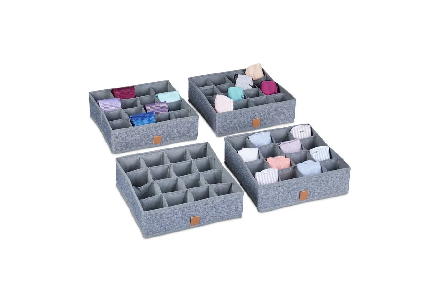 relaxdays Schubladeneinsatz Unterwäsche Organizer 4er Set Grau - Bild 2