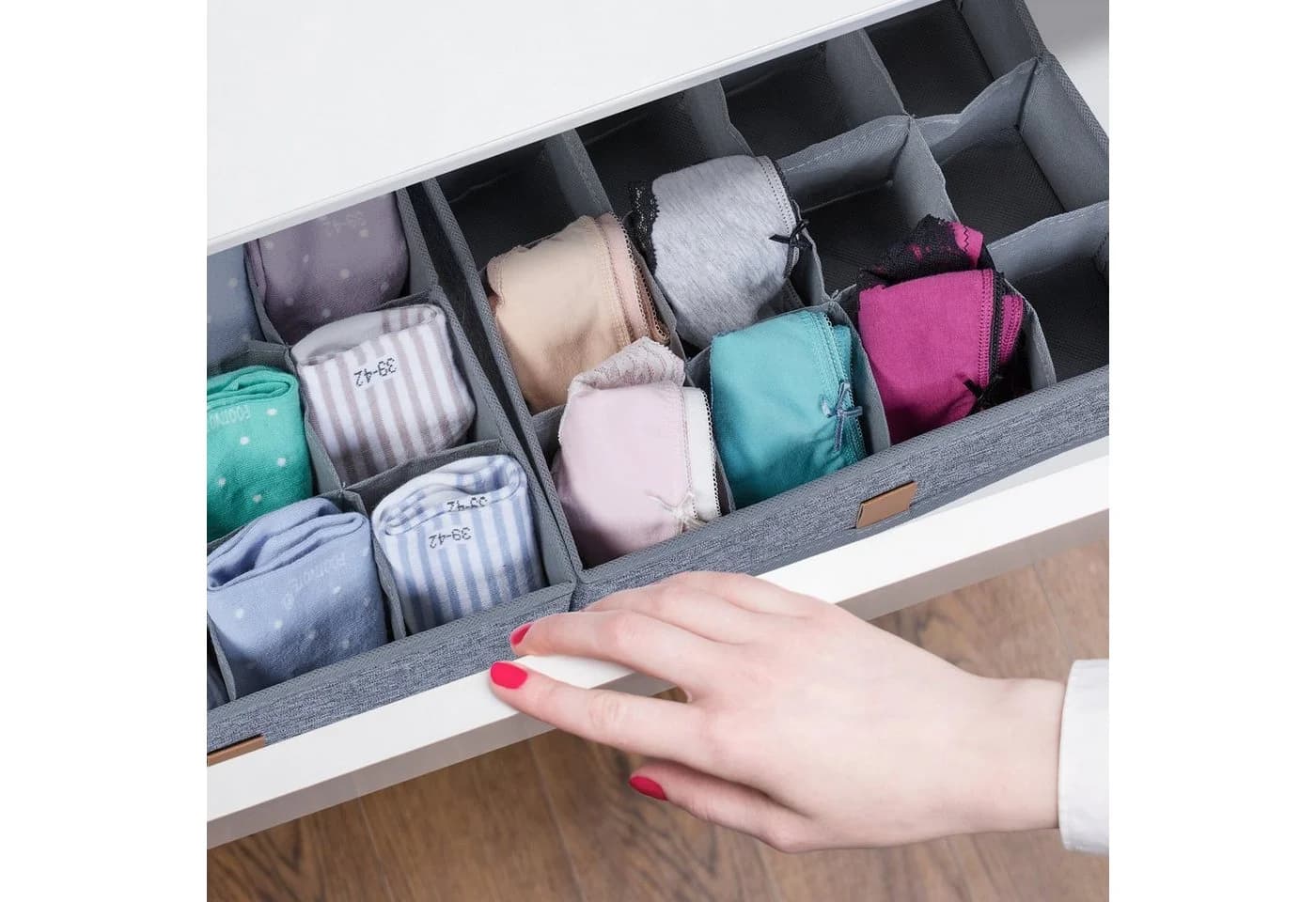 relaxdays Schubladeneinsatz Unterwäsche Organizer 4er Set Grau - Bild 3