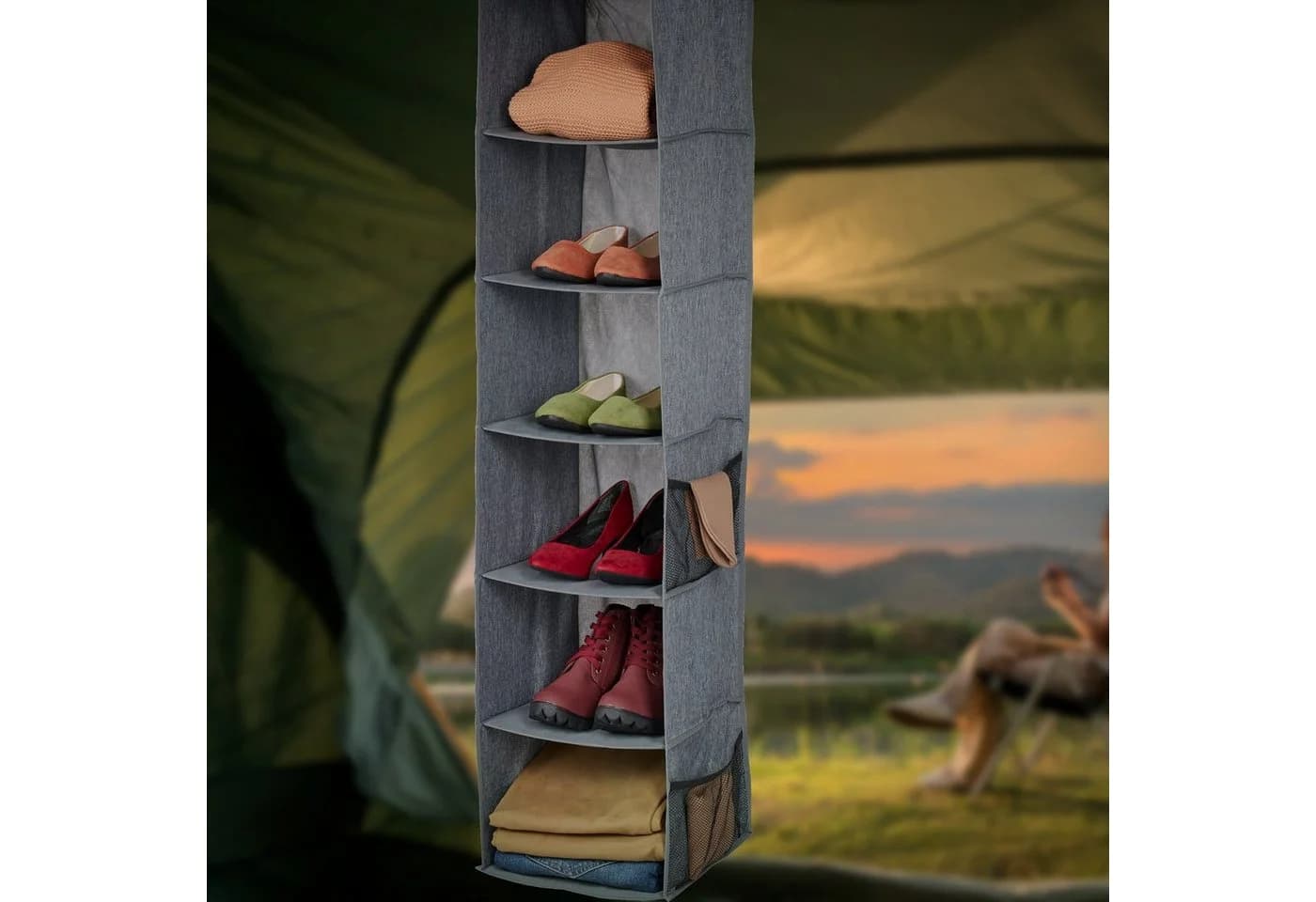 relaxdays Hängeaufbewahrung Kleiderschrank Hängeregal Grau Schwarz 6 Fächer - Bild 3
