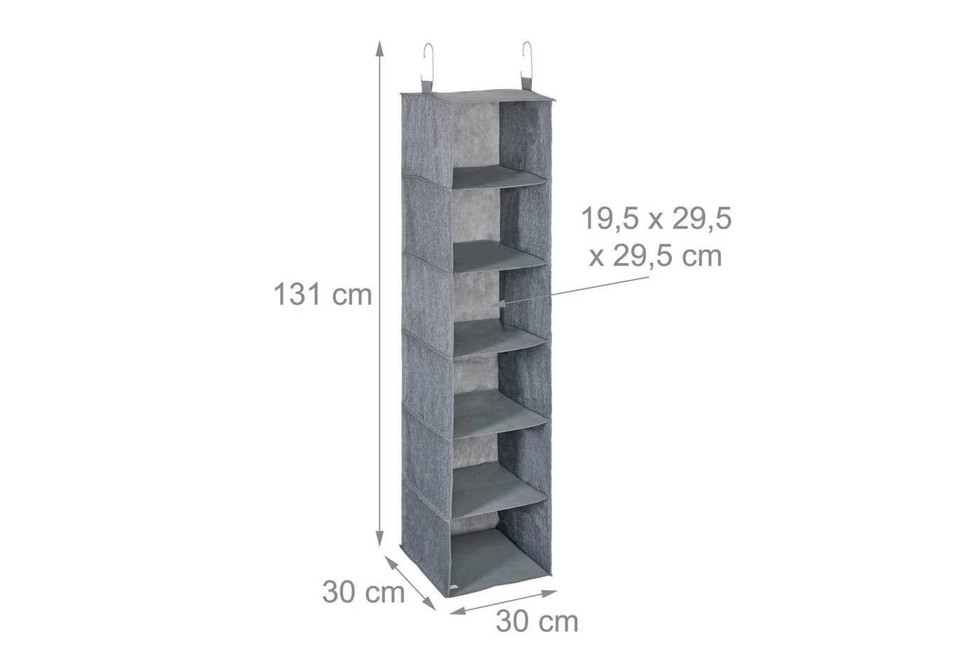 relaxdays Hängeaufbewahrung Kleiderschrank Hängeregal Grau Schwarz 6 Fächer - Bild 4