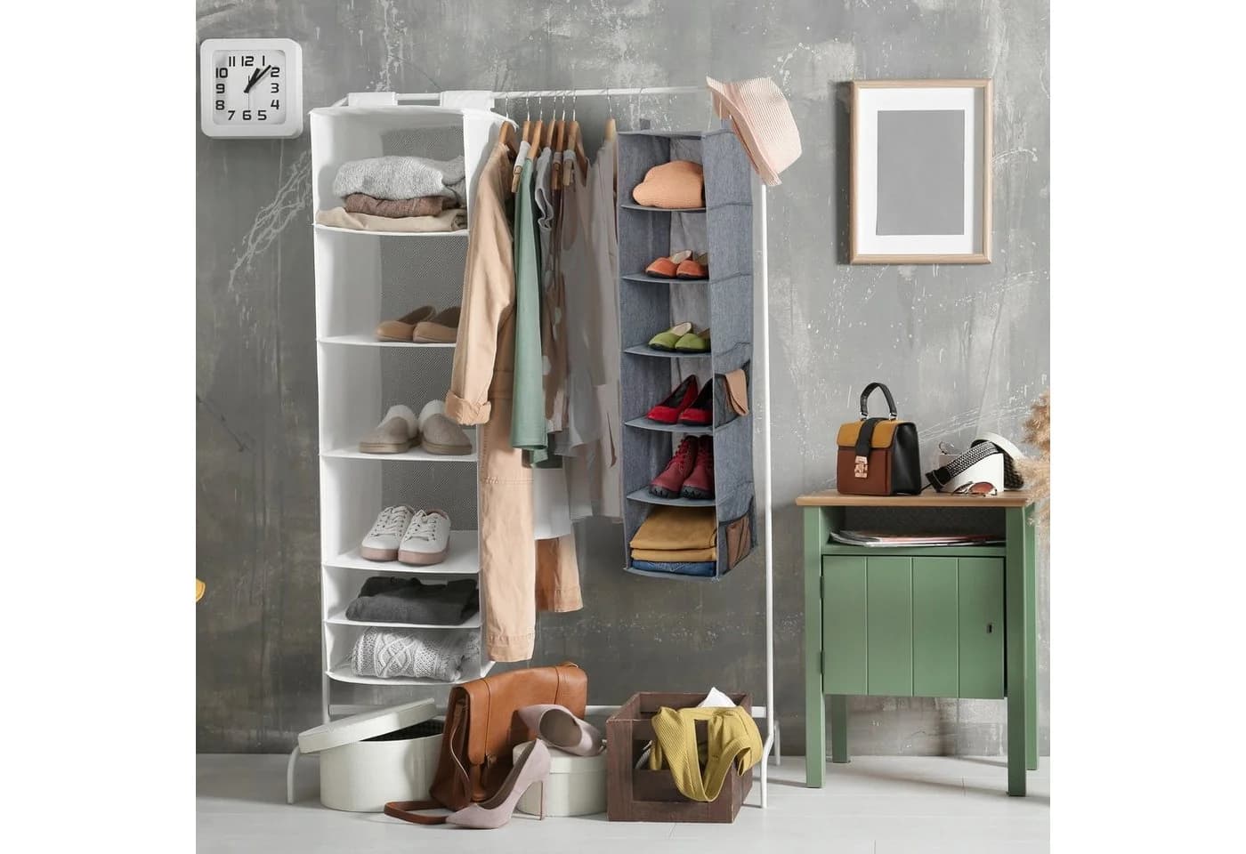 relaxdays Hängeaufbewahrung Kleiderschrank Hängeregal Grau Schwarz 6 Fächer - Bild 5