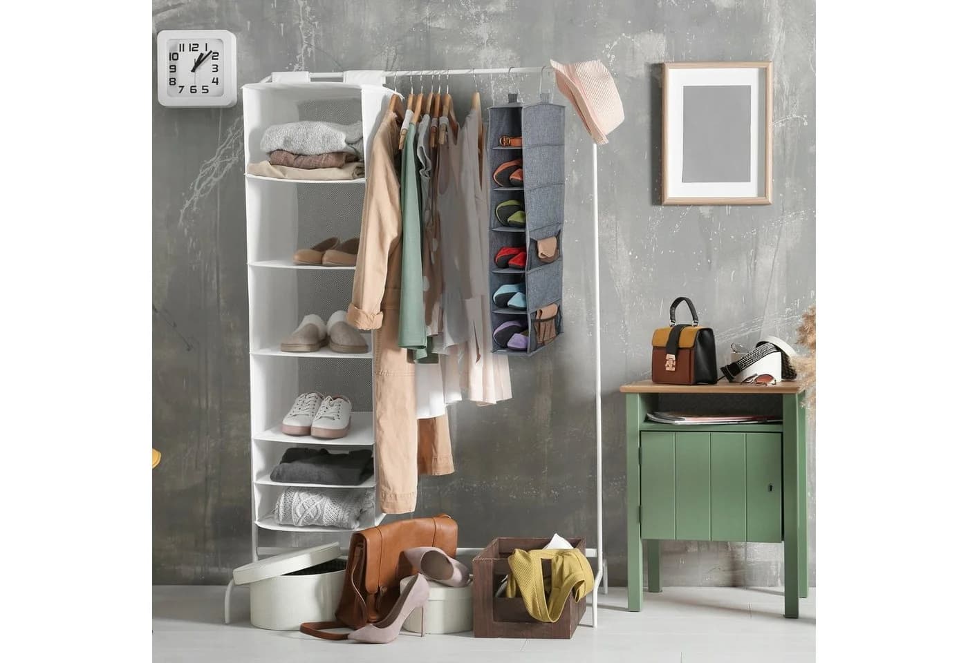 RELAXDAYS Hängeaufbewahrung Kleiderschrank Hängeregal mit 6 Fächern Grau/Schwarz - Bild 5
