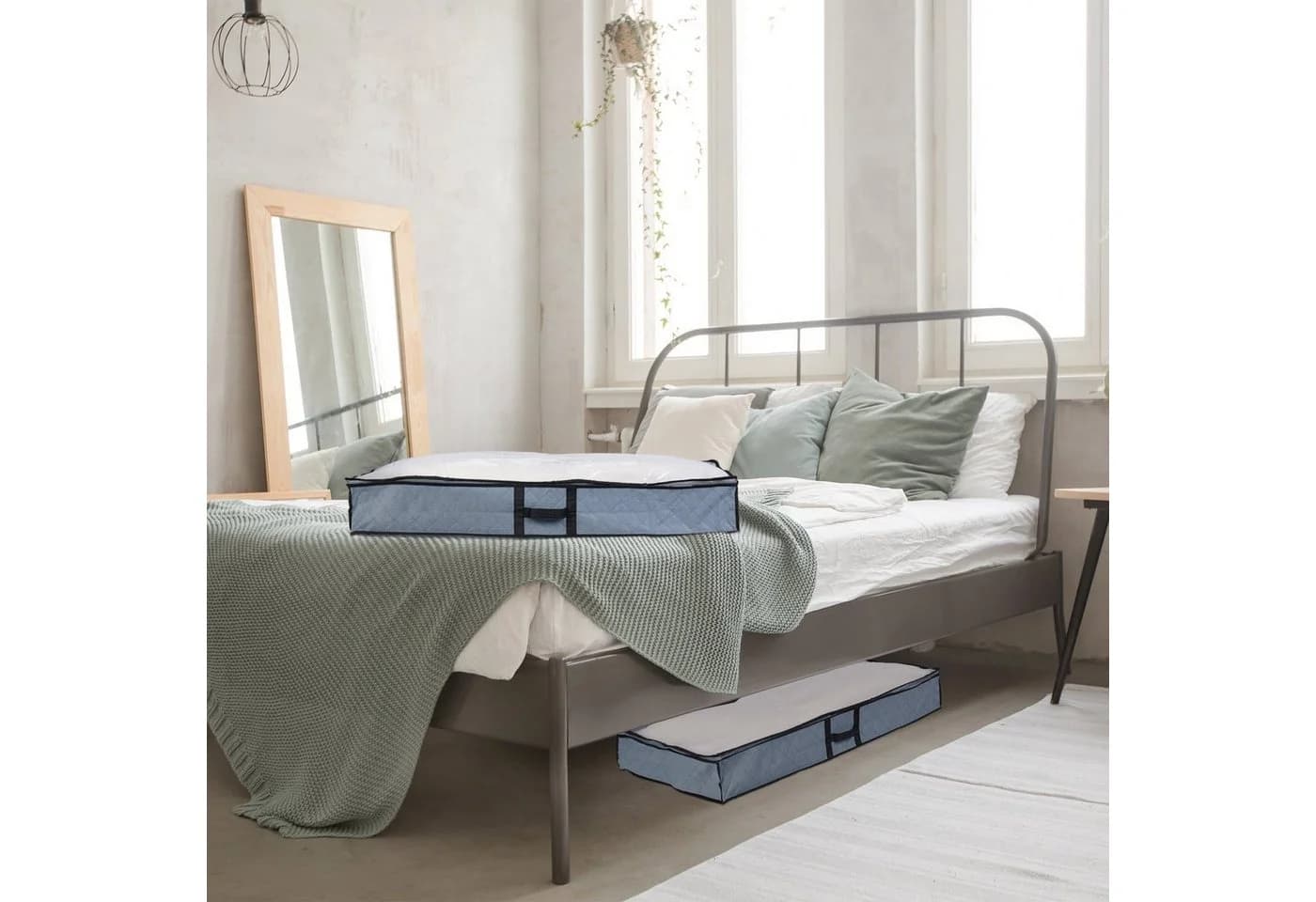 relaxdays Unterbettkommode 2er Set Grau Transparent Kunststoff