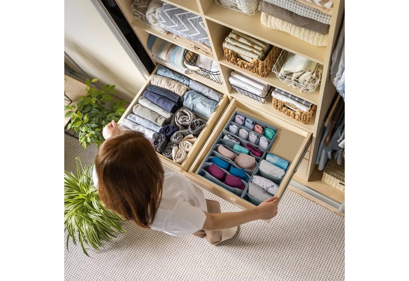 relaxdays Aufbewahrungsbox Schubladen Organizer 4-teiliges Set Grau