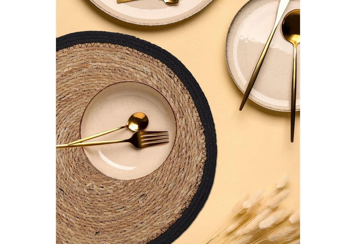 relaxdays Platzset 4-teilig Wasserhyazinthe Braun/Schwarz