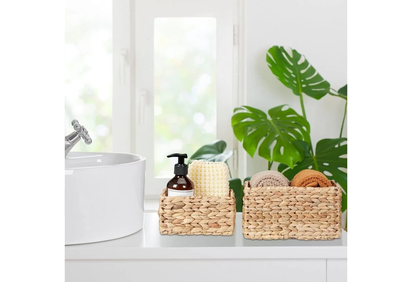 relaxdays Aufbewahrungskorb Set Wasserhyazinthe 2er Braun