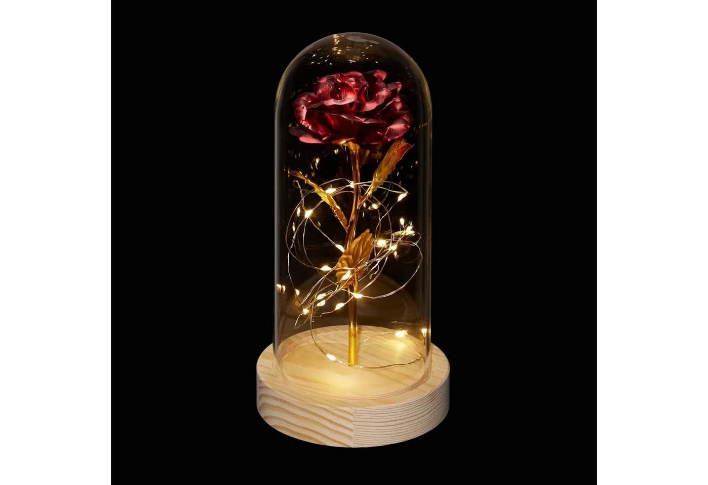 relaxdays Ewige Rose im Glas mit LED-Lichterkette Rot - Bild 2