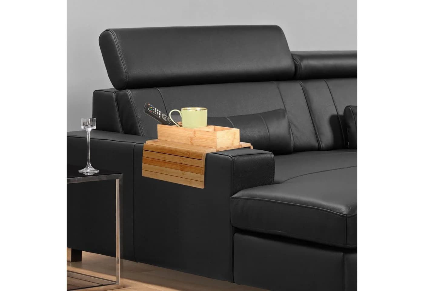 relaxdays Sofatablett Bambus mit 3 Fächern Natur - Bild 3