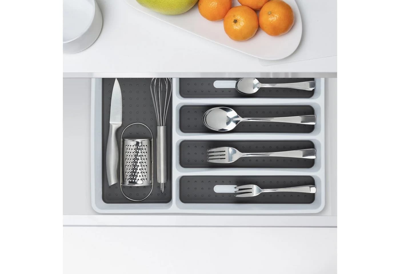 relaxdays Besteckkasten 2er Set Weiß-Grau mit 6 Fächern