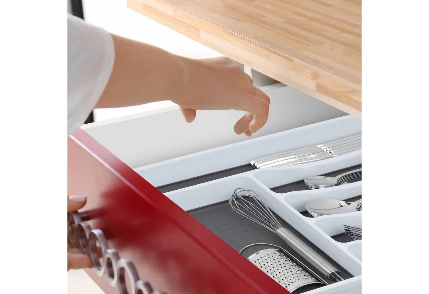 relaxdays Besteckkasten 2er Set Weiß-Grau mit 6 Fächern - Bild 5