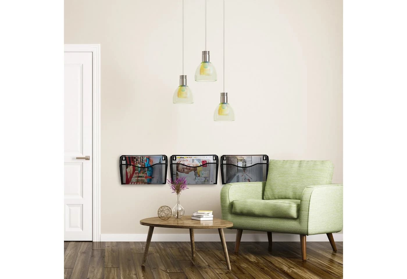 relaxdays Zeitungsständer Wand 3er Set Schwarz Eisen