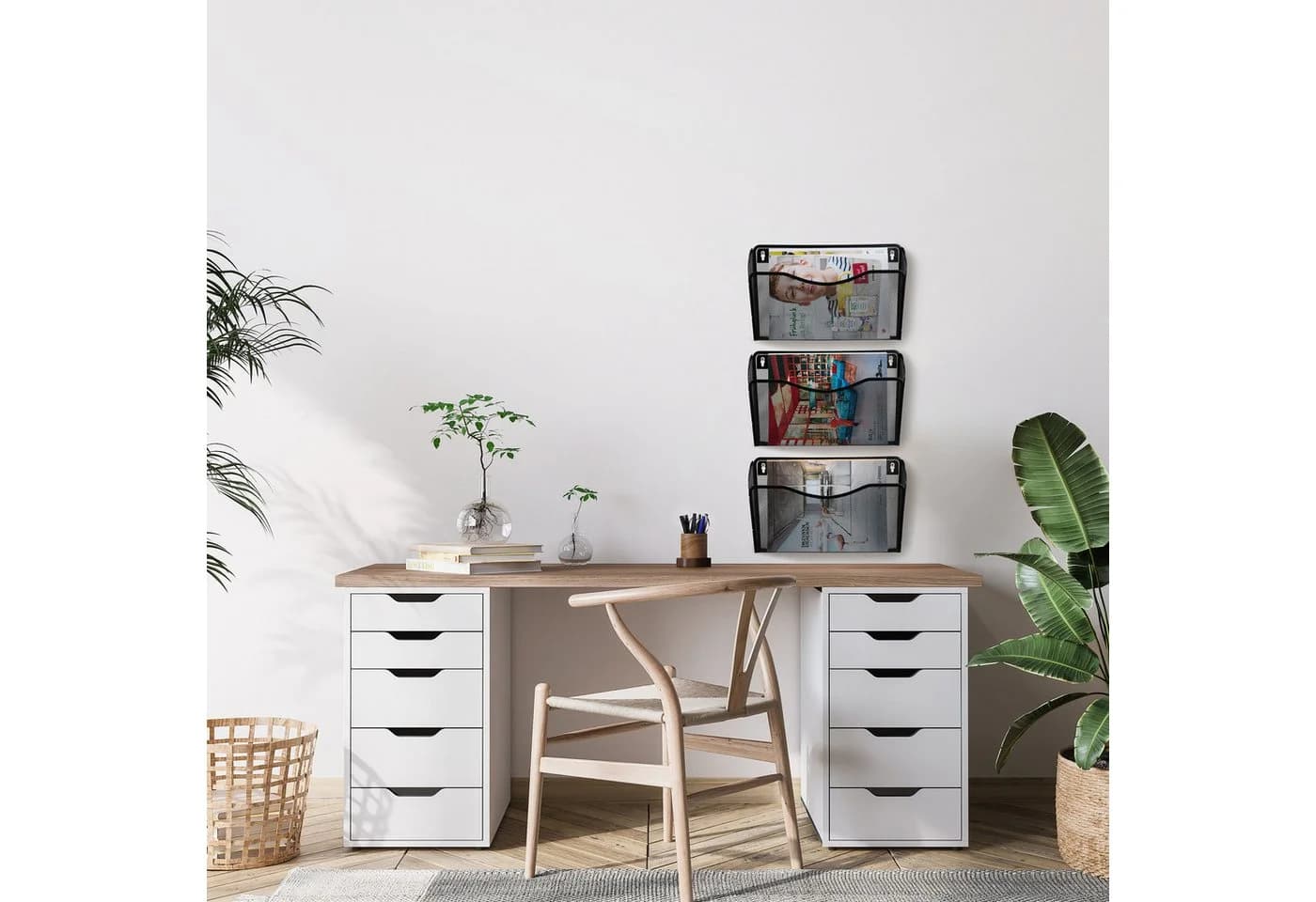 relaxdays Zeitungsständer Wand 3er Set Schwarz Eisen - Bild 5