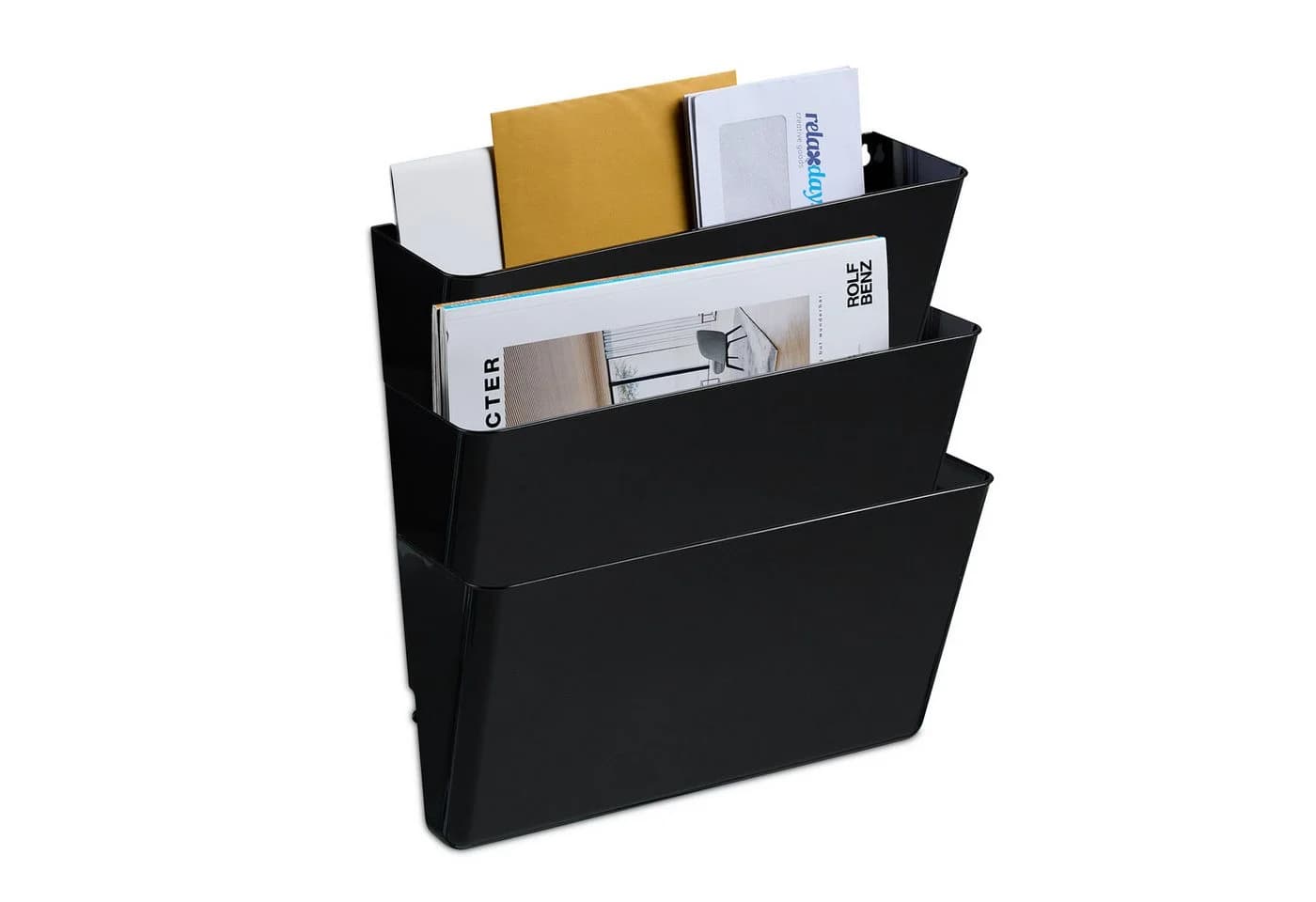 relaxdays Zeitungsständer Zeitschriftenhalter Wand 3er Set Schwarz - Bild 2