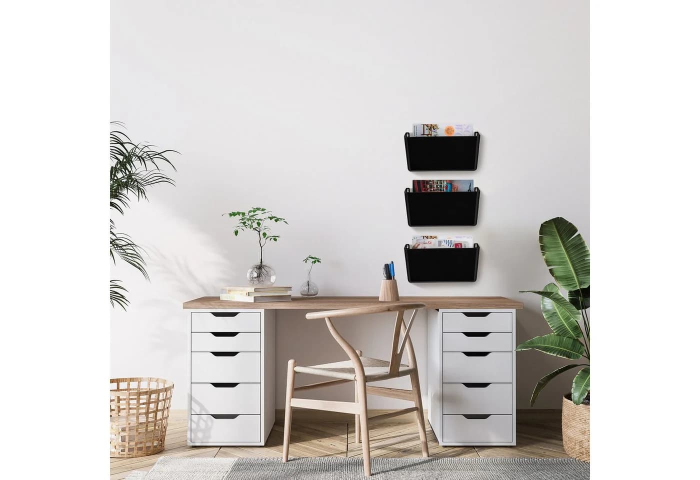 relaxdays Zeitungsständer Zeitschriftenhalter Wand 3er Set Schwarz - Bild 5