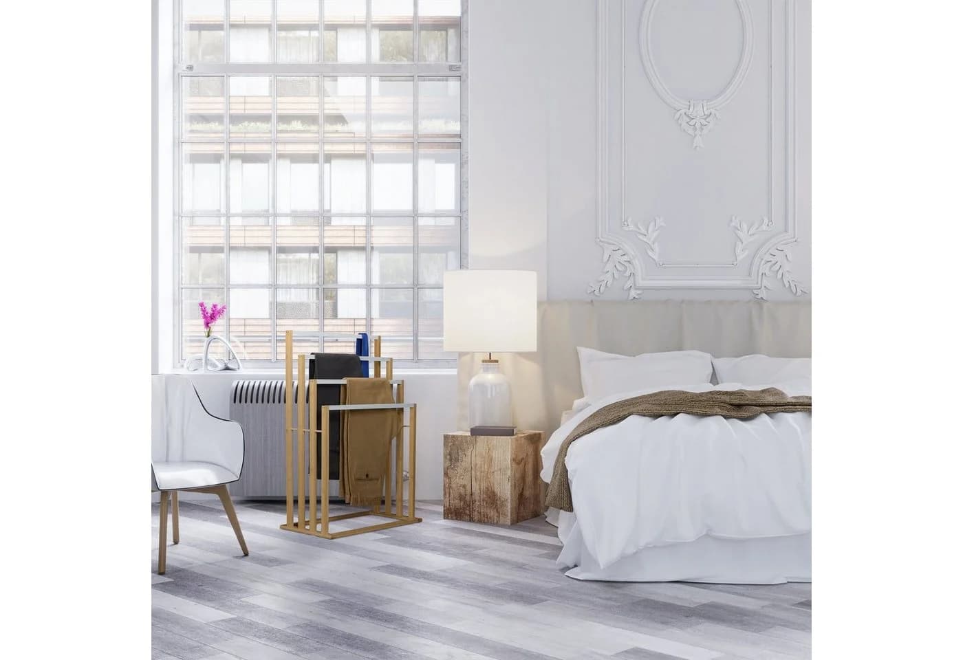 relaxdays Handtuchhalter Bambus Freistehend Weiß Modern - Bild 5