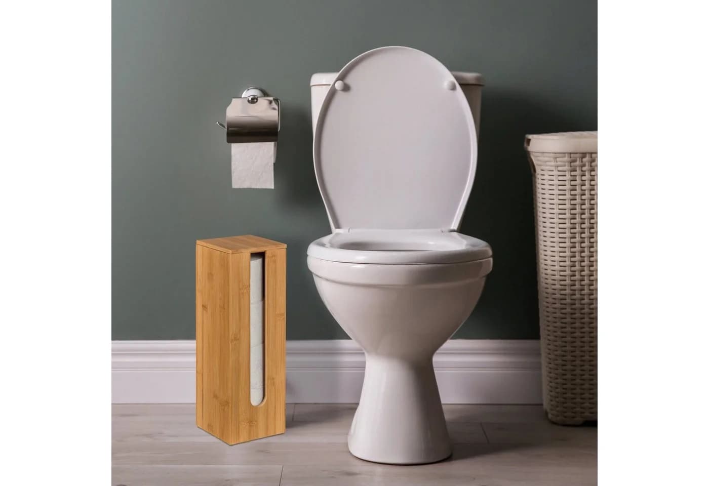 relaxdays Toiletten-Ersatzrollenhalter Bambus 4 Rollen