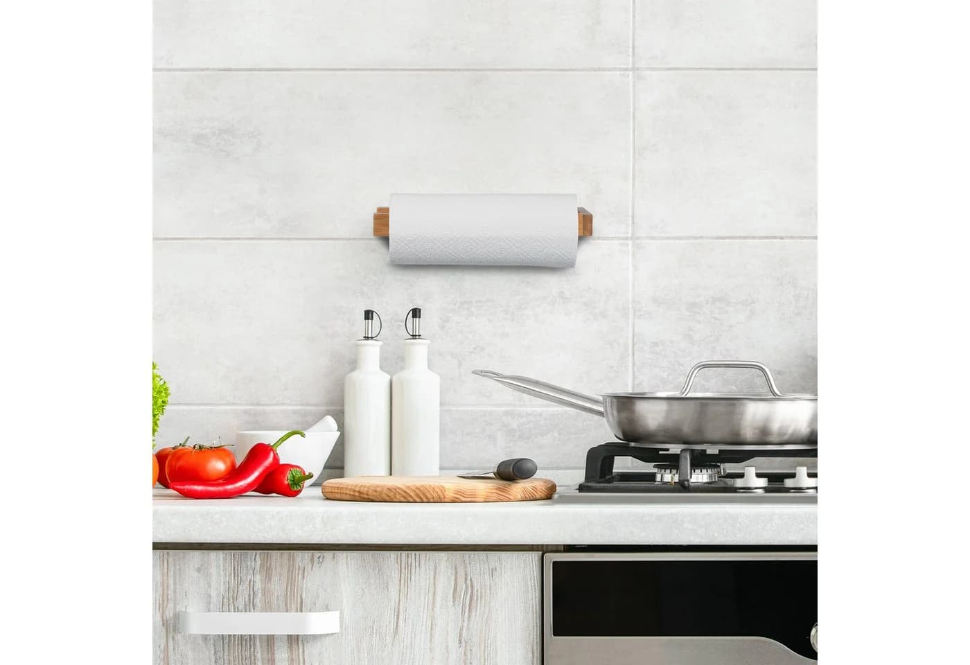 relaxdays Küchenrollenhalter Wand Bambus Natur