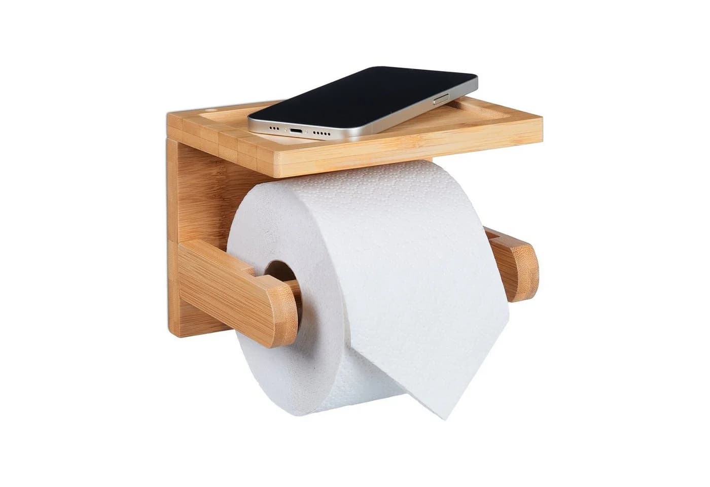 relaxdays Toilettenpapierhalter Bambus mit Ablage - Bild 2