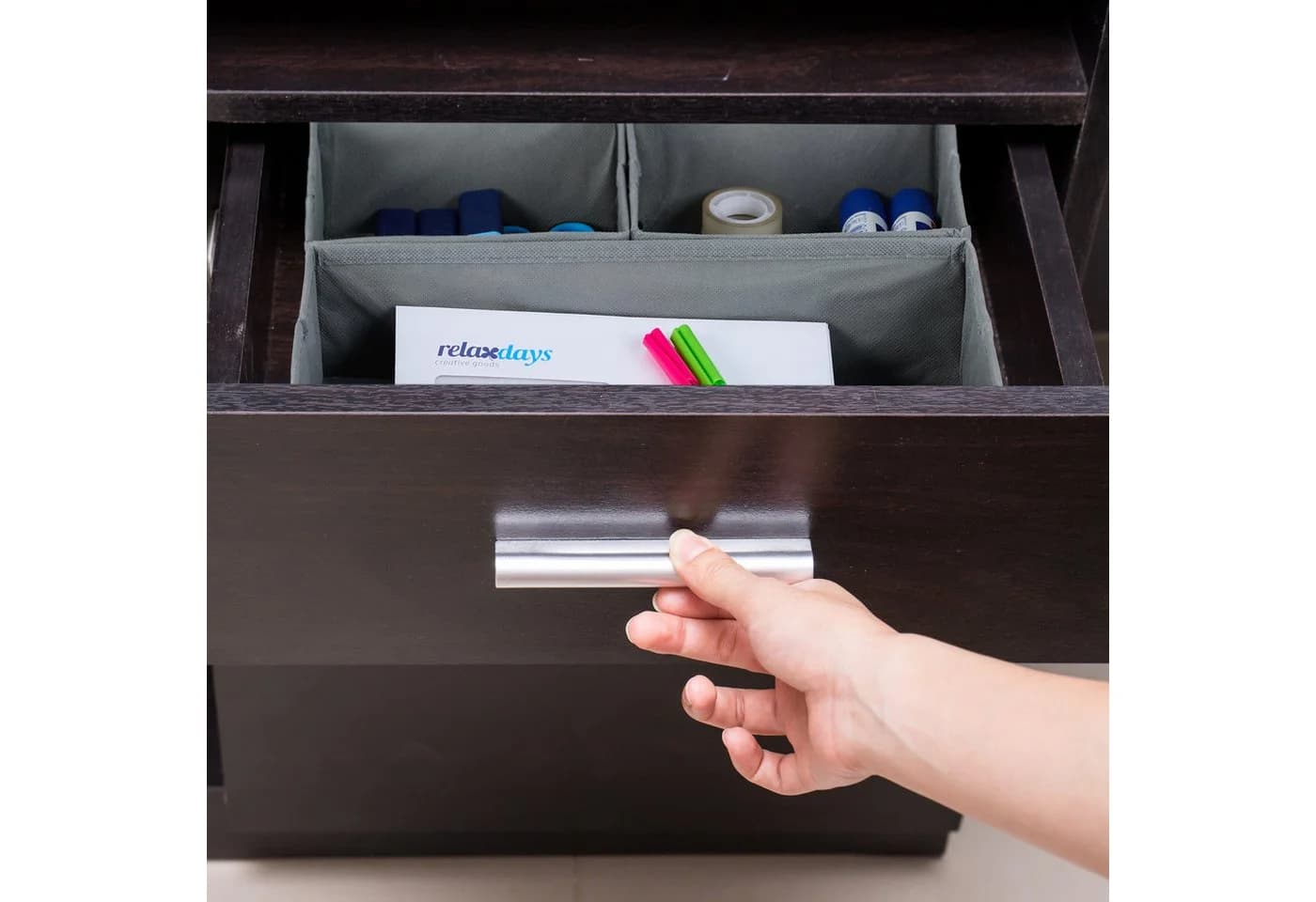 relaxdays Schubladeneinsatz 4-teiliger Schubladen Organizer Vlies Grau