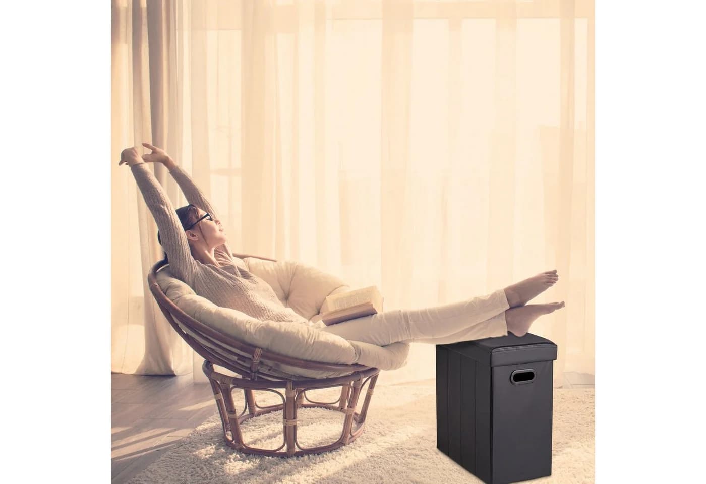 relaxdays Sitzhocker Schwarz Kunstleder mit Stauraum und Faltfunktion - Bild 3