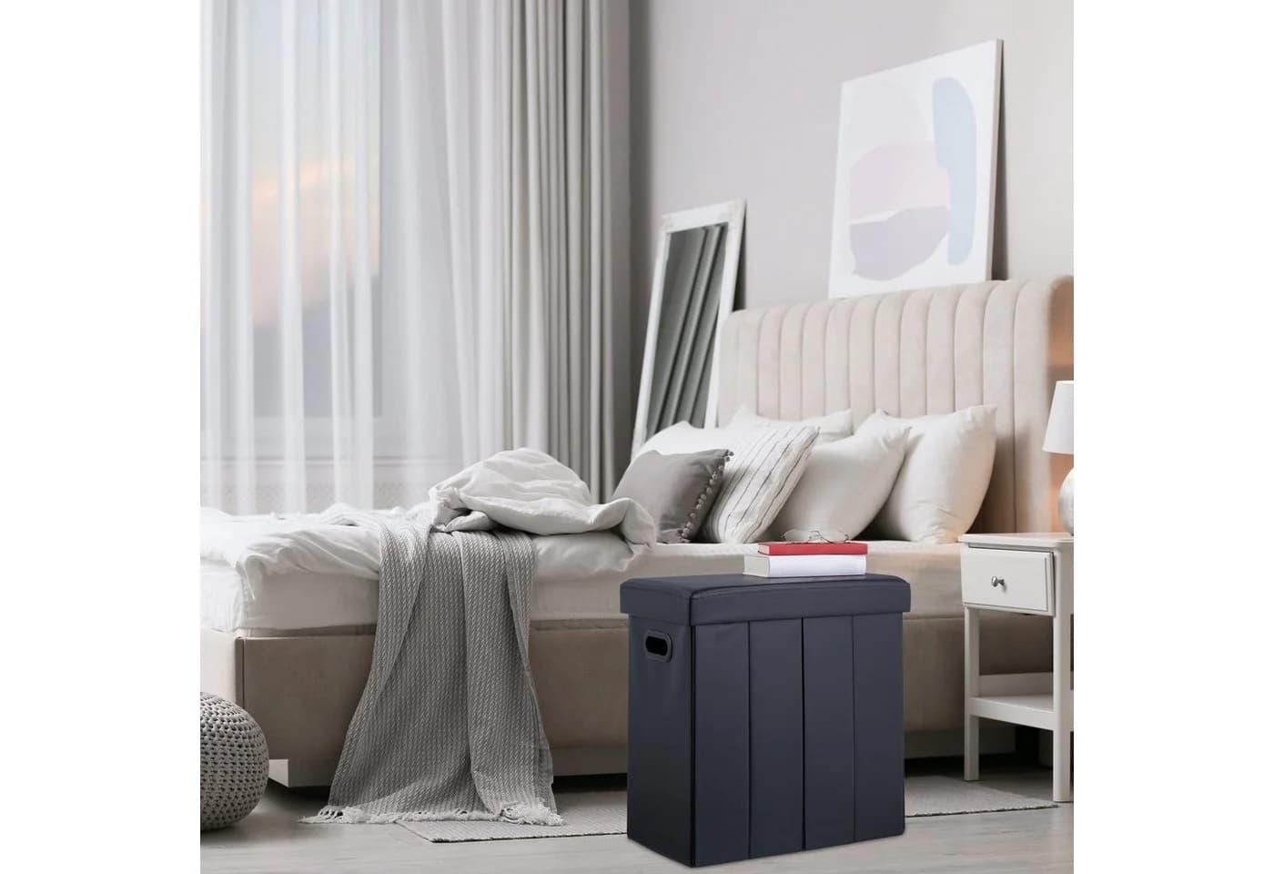 relaxdays Sitzhocker Schwarz Kunstleder mit Stauraum und Faltfunktion - Bild 5