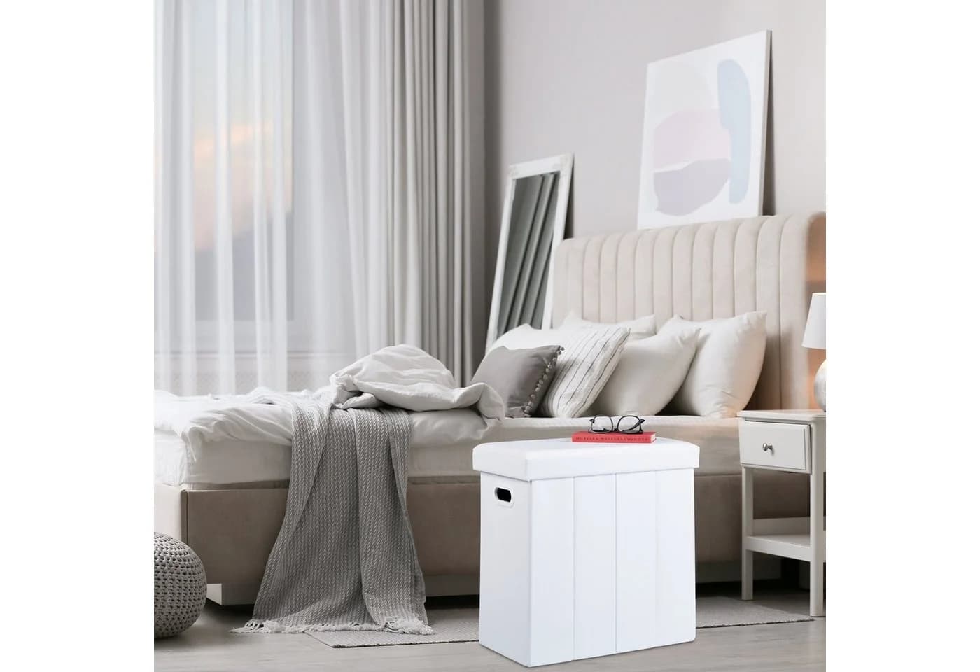 Moderner Sitzhocker in Weiß aus Kunstleder - Bild 5