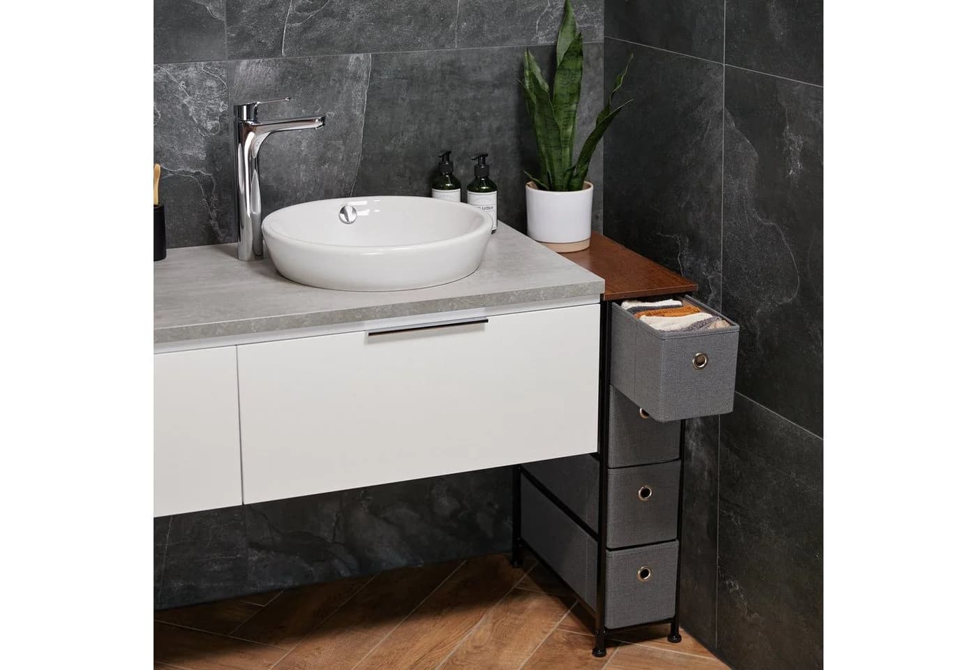 relaxdays Standregal Nischenregal 4 Schubladen Schwarz/Braun/Grau Industrial