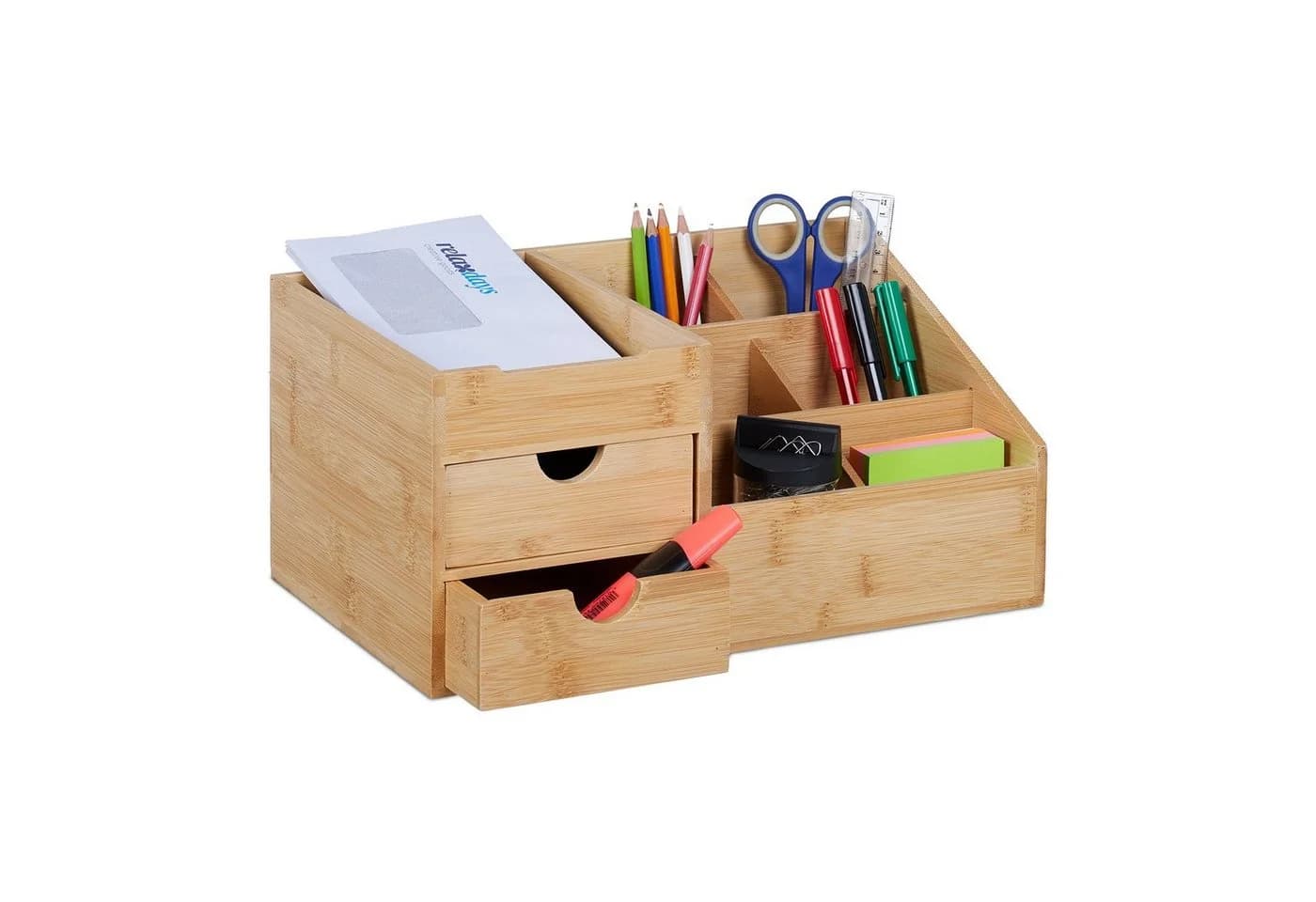 relaxdays Schreibtisch Organizer mit 2 Schubladen Bambus Natur - Bild 2