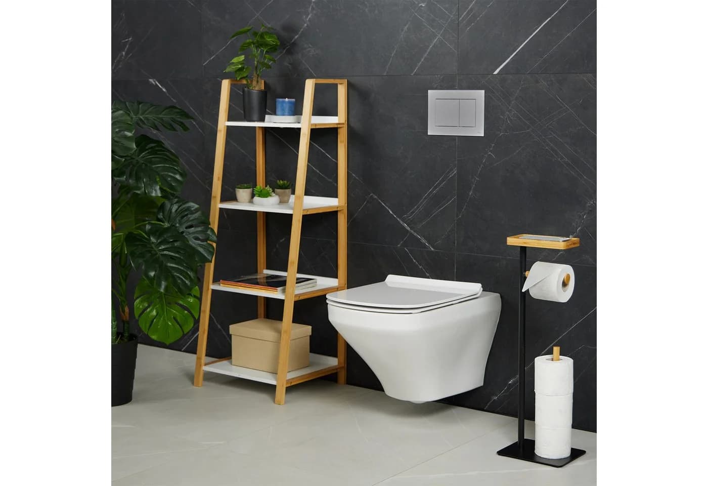 relaxdays Toilettenpapierhalter mit Ablage Schwarz/Bambus - Bild 3