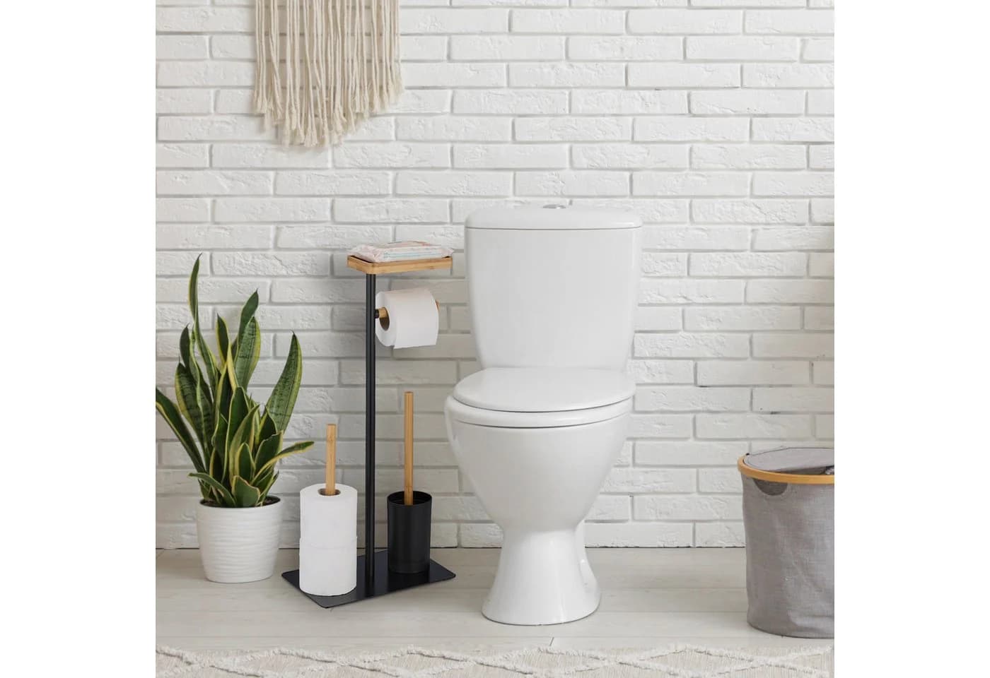 relaxdays WC-Garnitur Bambus & Eisen Schwarz Natur