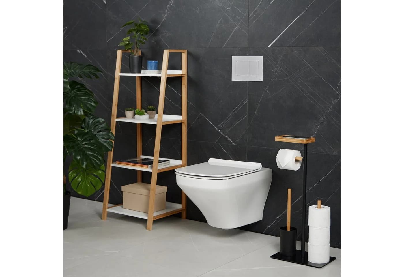 relaxdays WC-Garnitur Bambus & Eisen Schwarz Natur - Bild 3