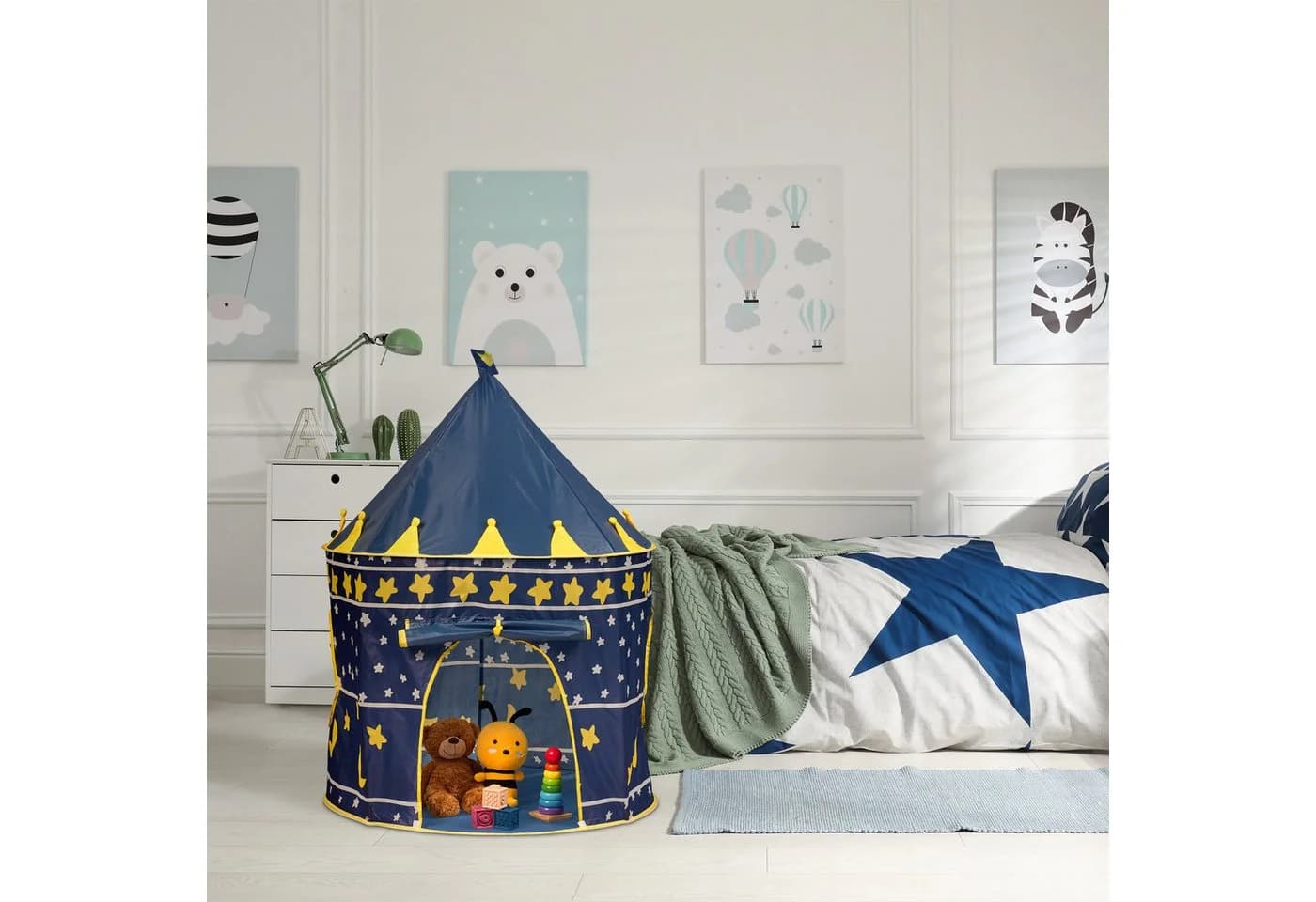 relaxdays Spielzelt Mond und Sterne Blau Gelb Weiß