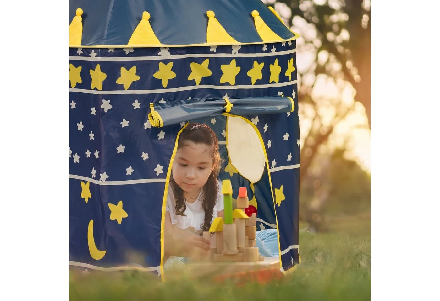 relaxdays Spielzelt Mond und Sterne Blau Gelb Weiß - Bild 5
