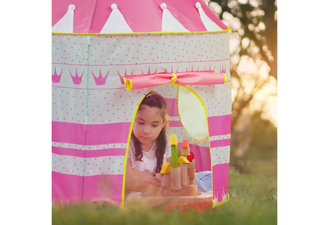 relaxdays Spielzelt Prinzessin Schlossturmdesign Rosa/Gelb - Bild 5