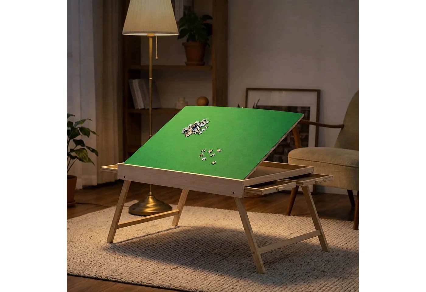 relaxdays Puzzletisch mit 4 Schubladen, Kiefernholz - Bild 3