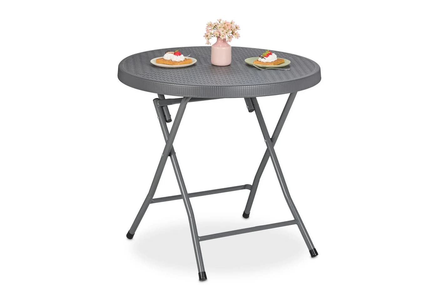 relaxdays Klappbarer Gartentisch Grau Rattanoptik - Bild 2