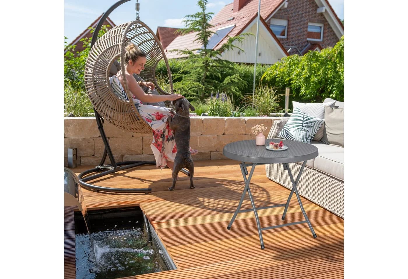 relaxdays Klappbarer Gartentisch Grau Rattanoptik - Bild 3