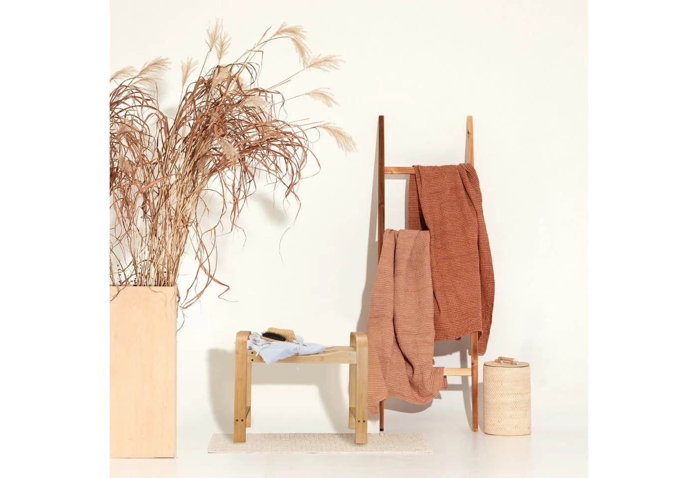 relaxdays Badhocker mit Griffen Bambus Natur