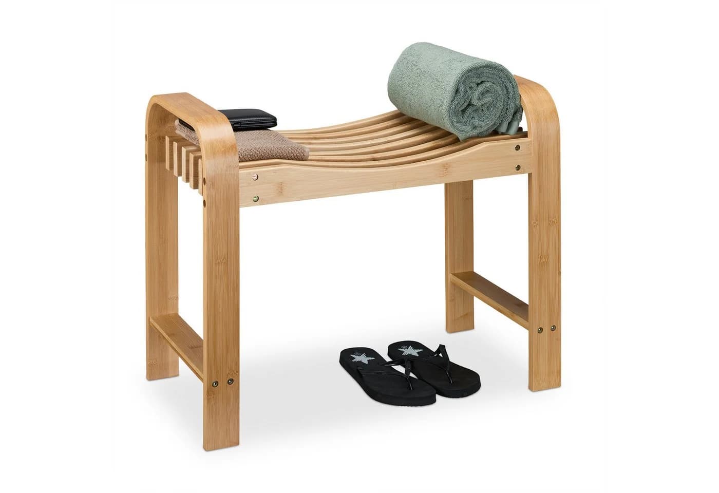 relaxdays Badhocker mit Griffen Bambus Natur - Bild 2