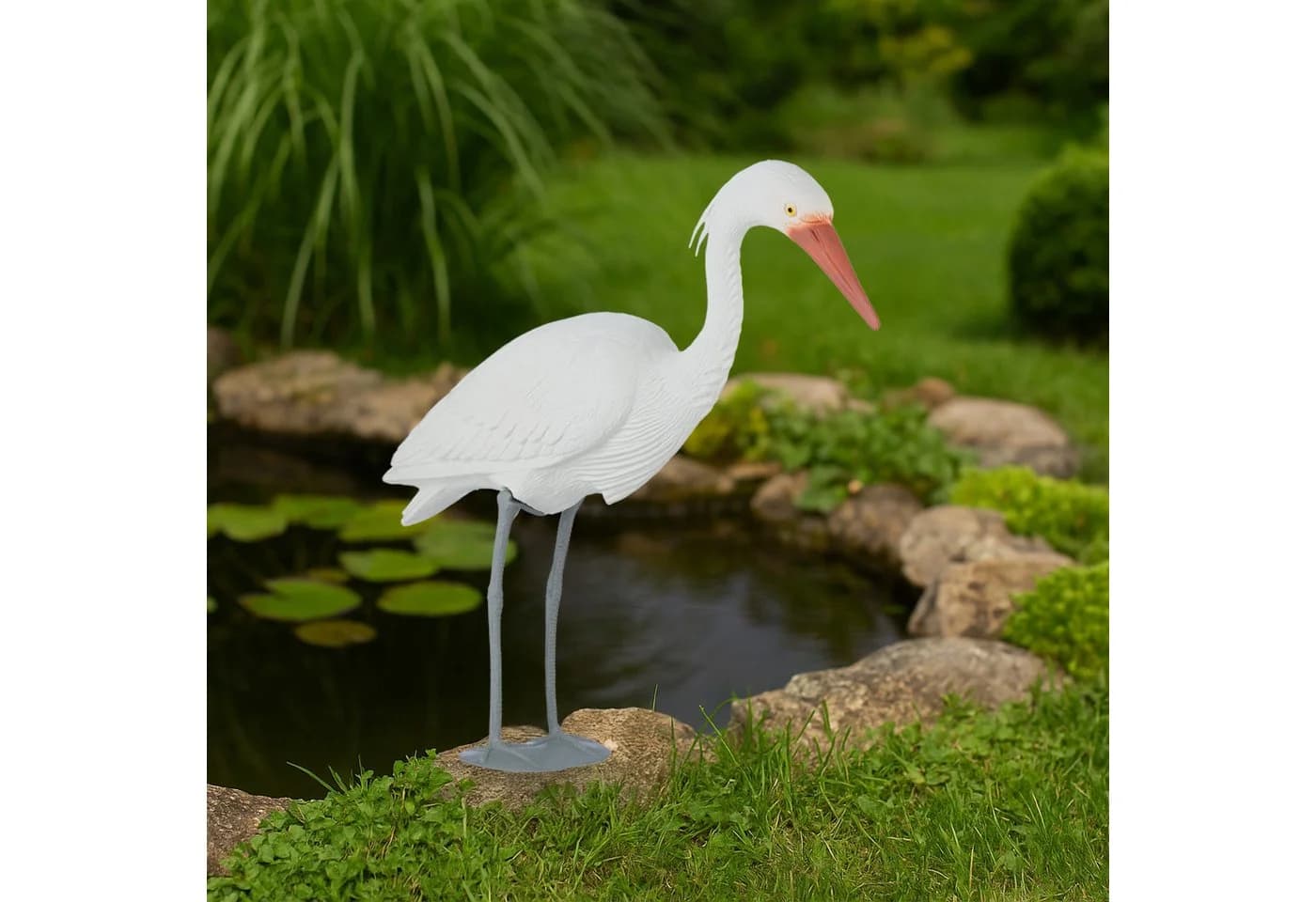 relaxdays Gartendeko-Figur Reiher Weiß Grau Orange