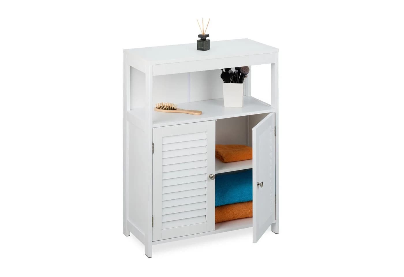 relaxdays Beistellschrank Weiß Badschrank mit Lamellentüren - Bild 2