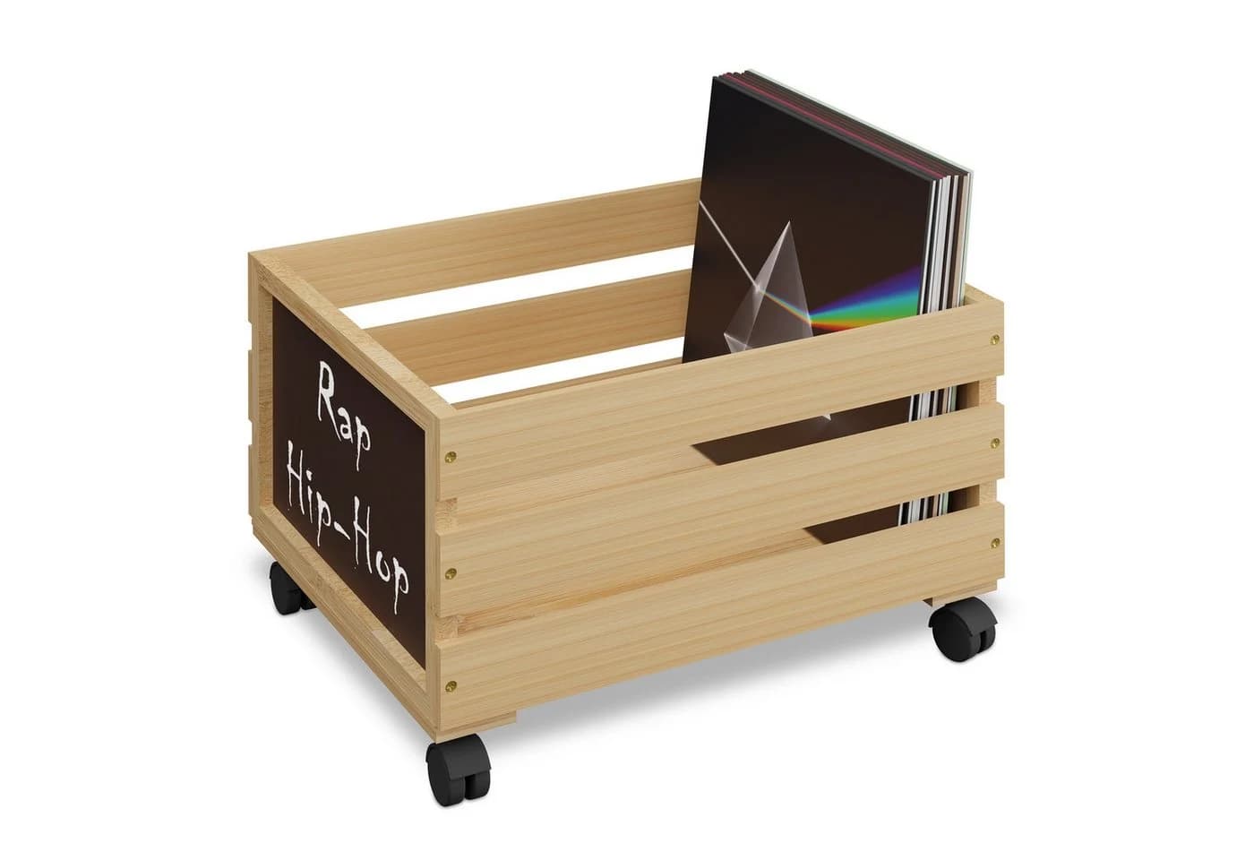 relaxdays Aufbewahrungsbox Schallplatten Kiste Bambus Schwarz - Bild 2