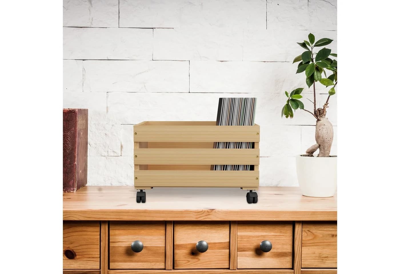 relaxdays Aufbewahrungsbox Schallplatten Kiste Bambus Schwarz - Bild 3