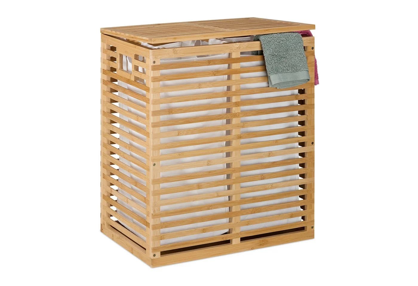 relaxdays Wäschekorb Bambus mit 2 Säcken Beige - Bild 2