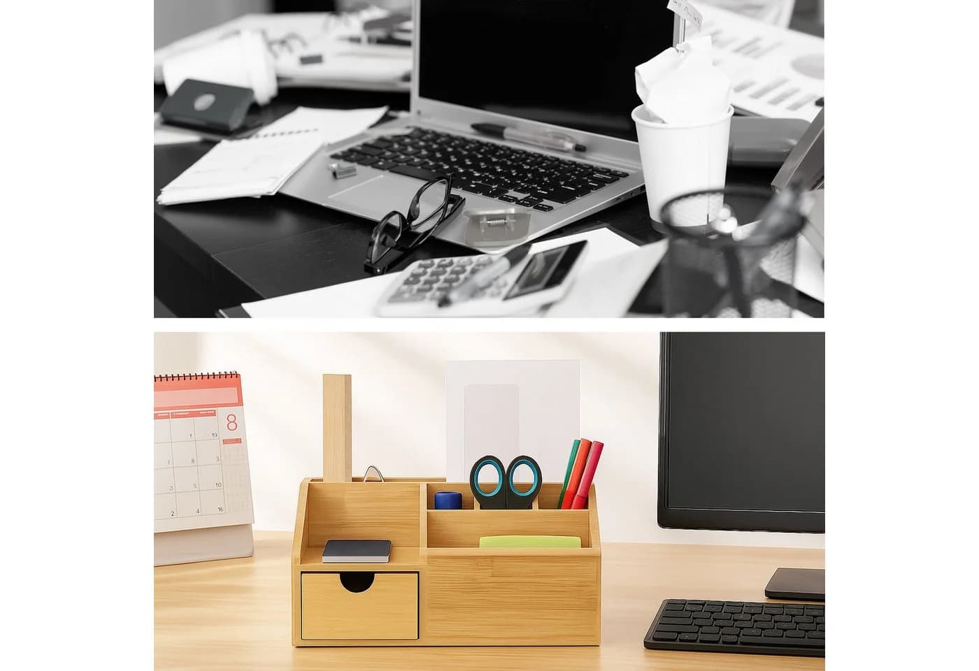 relaxdays Schreibtisch Organizer mit Schublade Bambus Braun - Bild 3